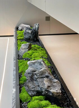 新中式永生苔藓微景观长方形托盘  样板间酒店玄关长条桌餐桌假山