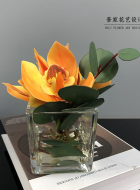 高品质仿真假水花艺套装玻璃方樽茶几客厅卫浴床头柜装饰绢花套餐