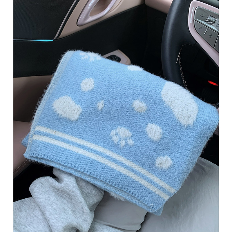 是困困鱼~韩代含羊毛猫爪针织围巾女冬季保暖新款baby蓝百搭围脖