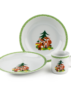 德国产儿童餐具Eschenbach童话主题红狐狸图案陶瓷餐具3件套童话