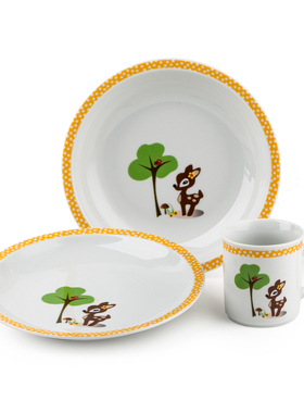 德国产儿童餐具Eschenbach童话主题小鹿图案陶瓷餐具3件套童话