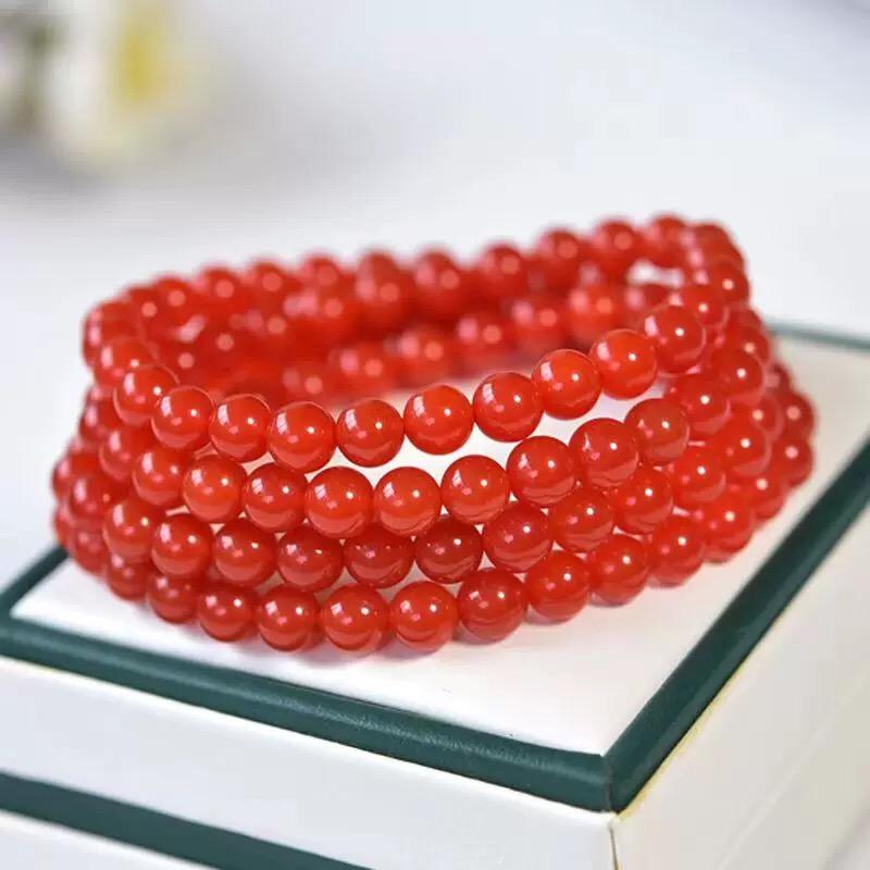 天然凉山樱桃红南红手串玛瑙手链 108颗天然佛珠多圈男女款
