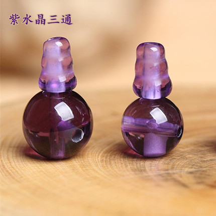 DIY紫水晶三通佛头散珠子隔珠7A级紫水晶三通佛塔圆珠佛珠串珠