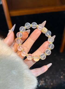 天然水晶奶白晶手链招财转运白水晶发财桶手串送女友闺蜜礼物饰品