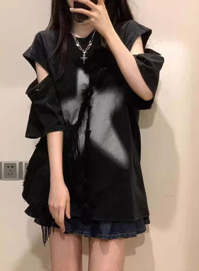 星星印花可拆卸两穿短袖T恤女