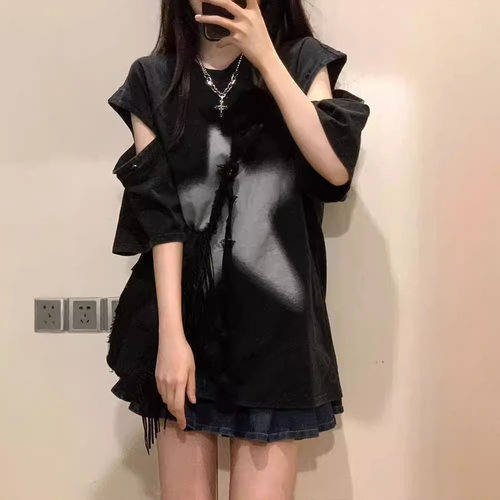 星星印花可拆卸两穿短袖T恤女