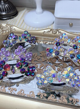 新款水晶水钻合金发夹欧美ins网红时尚蝴蝶结顶夹弹簧夹发饰2153