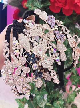 仙女款网红细发卡发箍女百搭气质外出蝴蝶结甜美亮钻发窟头箍1636