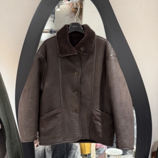 欧洲站2055冬季 翻领宽松洋气羊皮毛一体百搭女士外套潮32757 新款