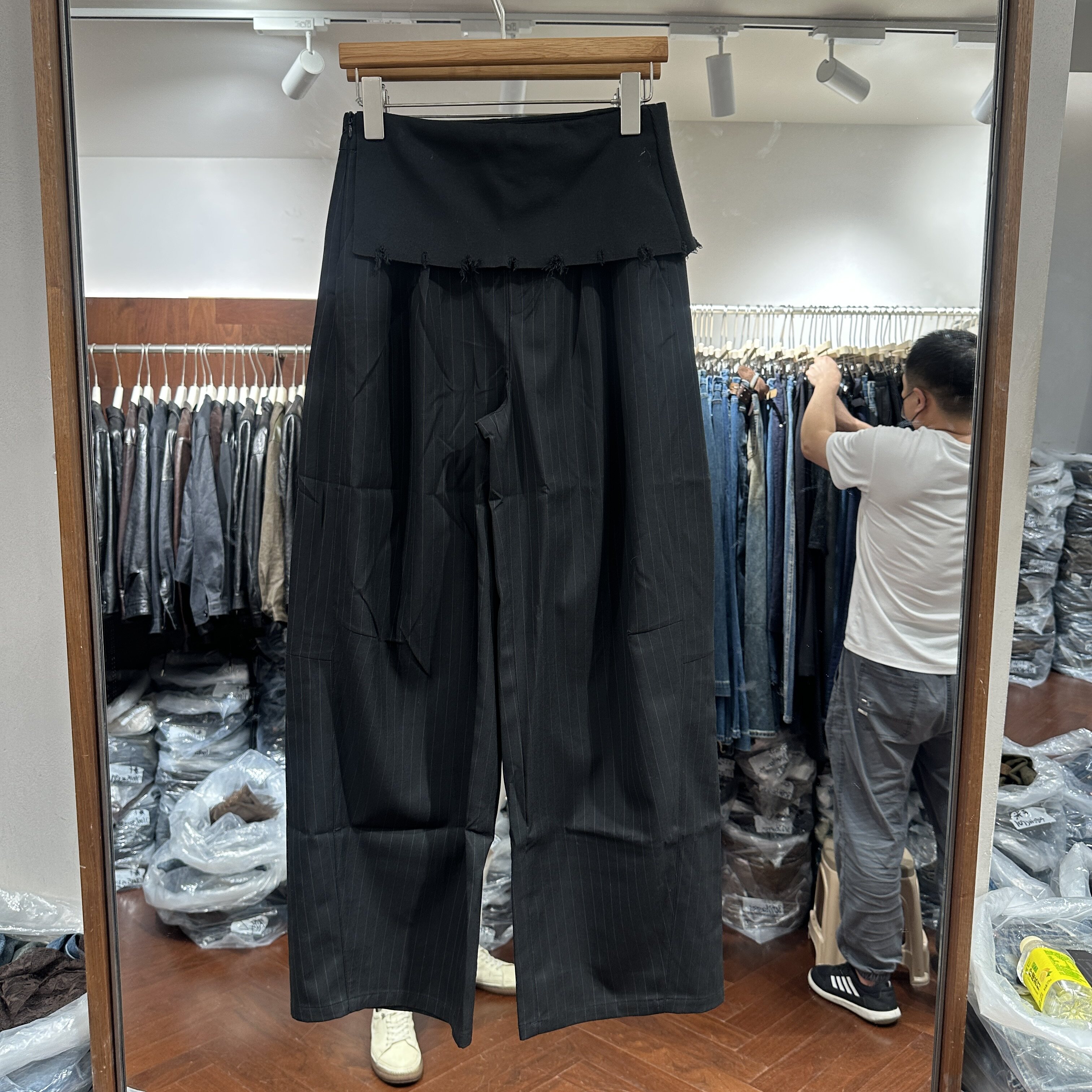 欧洲站2026秋季新款针织屁帘阔腿竖条拼色职场风女士休闲裤潮1266