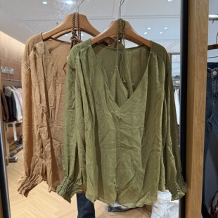 两件套s043 鸡心领绑带收腰显瘦优雅轻熟风衬衫 欧洲站2026春季 新款