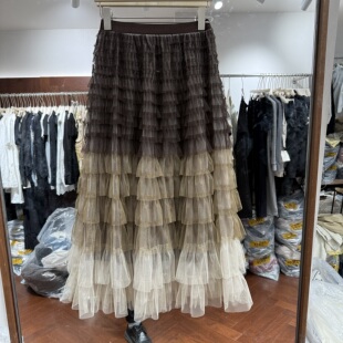 女士网纱蛋糕裙潮 松紧高腰百搭渐变色显瘦A版 欧洲站2026春季 新款