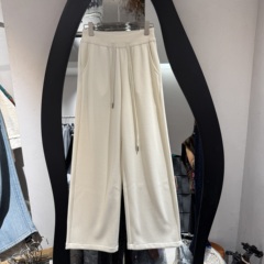 欧洲站2025冬季新款松紧高腰抽绳纯色百搭显瘦加绒休闲阔腿裤8889