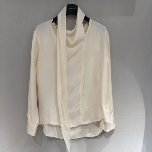 欧洲站2026春新款法式名媛风领飘带百搭气质设计感醋酸衬衫F9T68