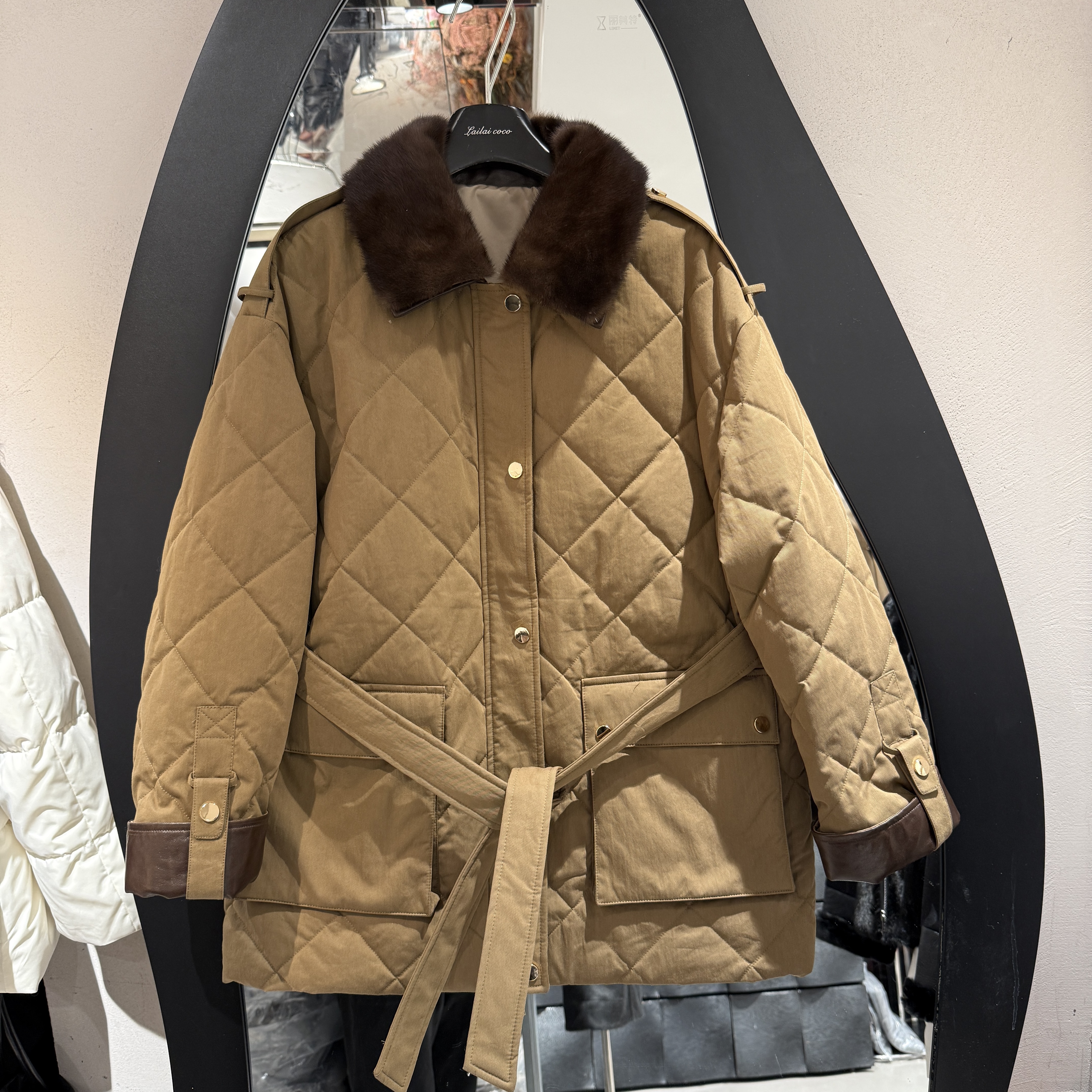 欧洲站2025冬季新款可拆卸毛领腰带收腰宽松百搭中长款鹅绒服5068