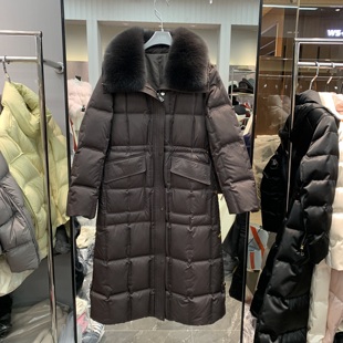 欧洲站2025冬季新款可拆卸狐狸毛领腰带收腰中长款保暖白鹅绒服潮