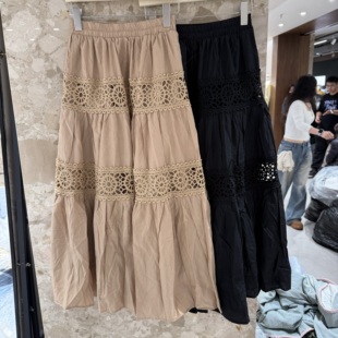 欧洲站2026春季 松紧高腰镂空百搭通勤大裙摆半身伞裙女潮0115 新款