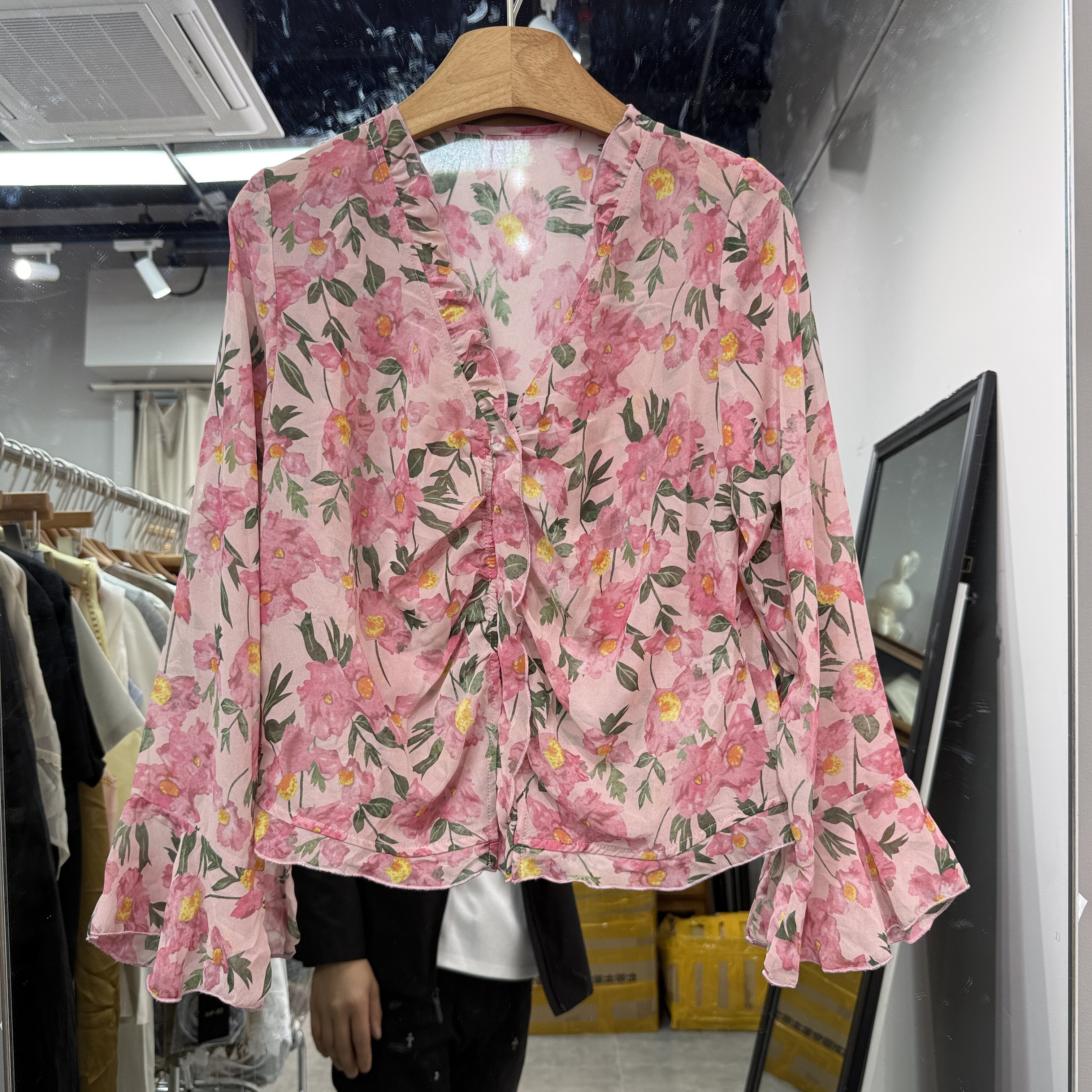 欧洲站2026夏季新款时尚甜美淑女风印花显瘦减龄套头款衬衫女Q671