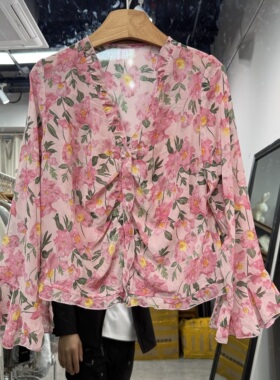 欧洲站2026夏季新款时尚甜美淑女风印花显瘦减龄套头款衬衫女Q671