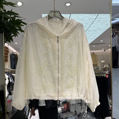 欧洲站2026春季新款领口绣花钉珠显瘦好看拉链款连帽防晒衣6H-159