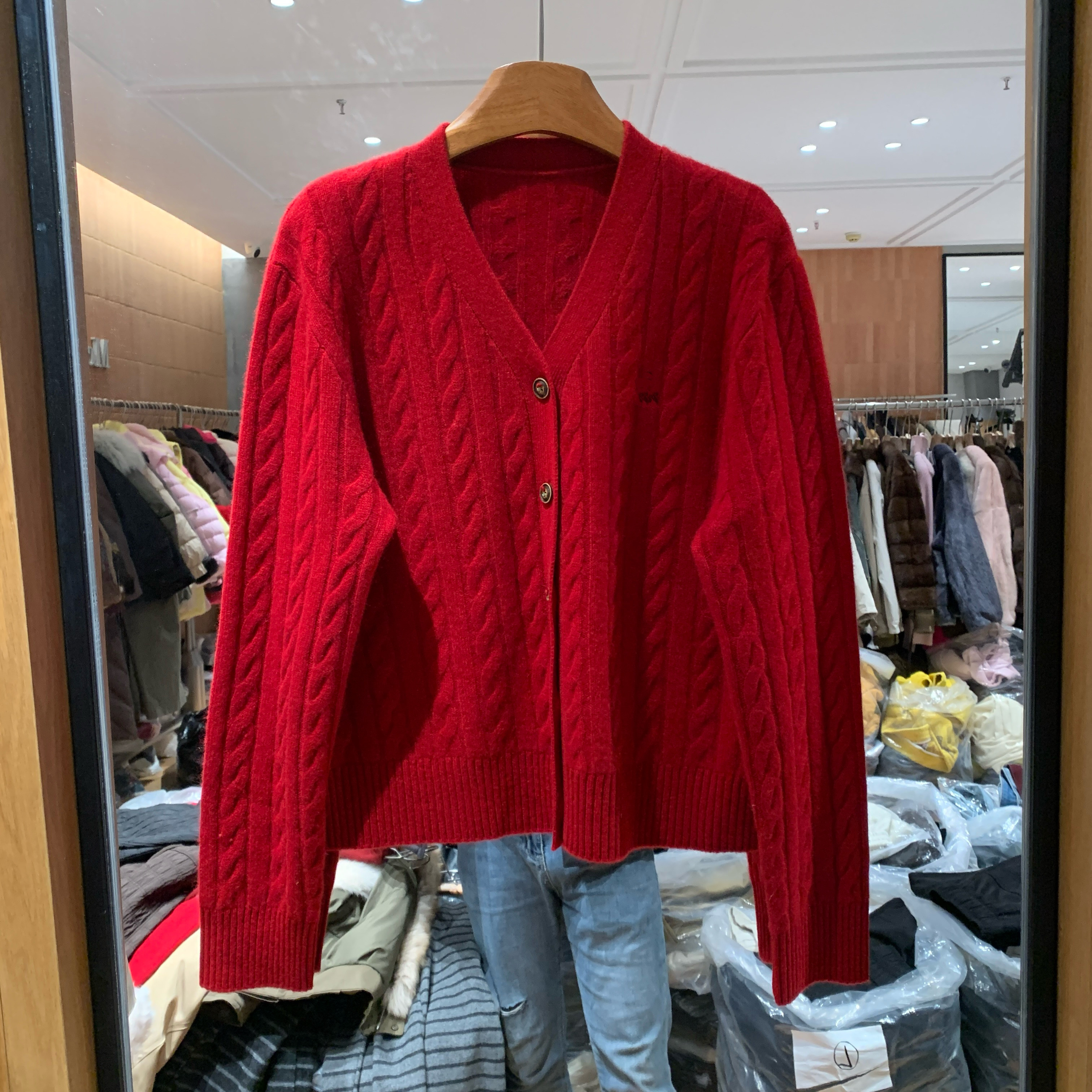 欧洲站2025冬季新款V领麻花单排扣轻熟风百搭山羊绒软糯针织开衫