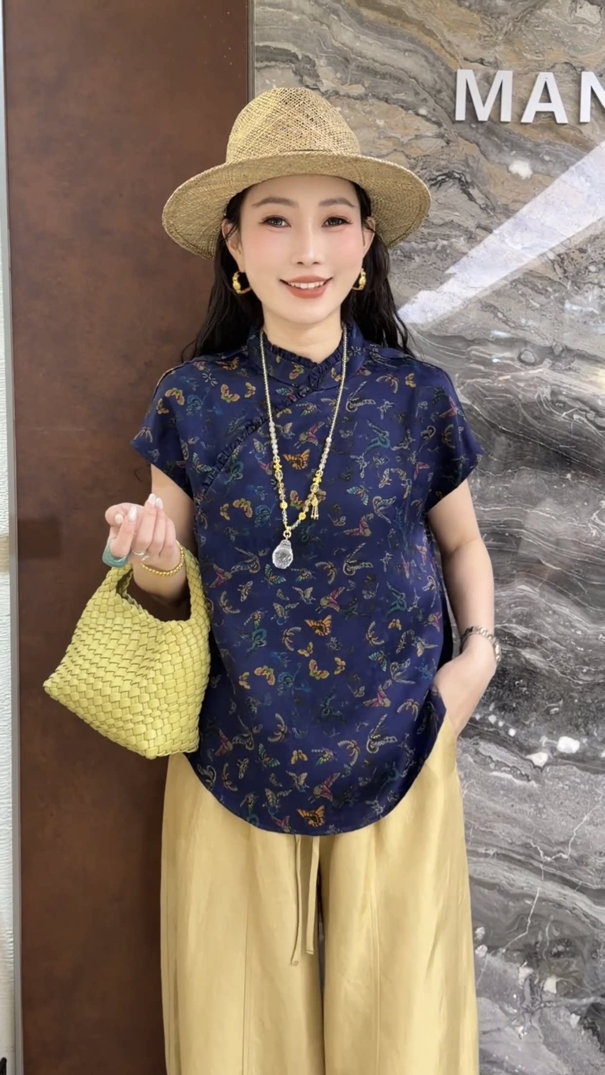 欧洲站2026夏季新款轻奢新中式立领盘扣花色修身百搭女士短袖上衣