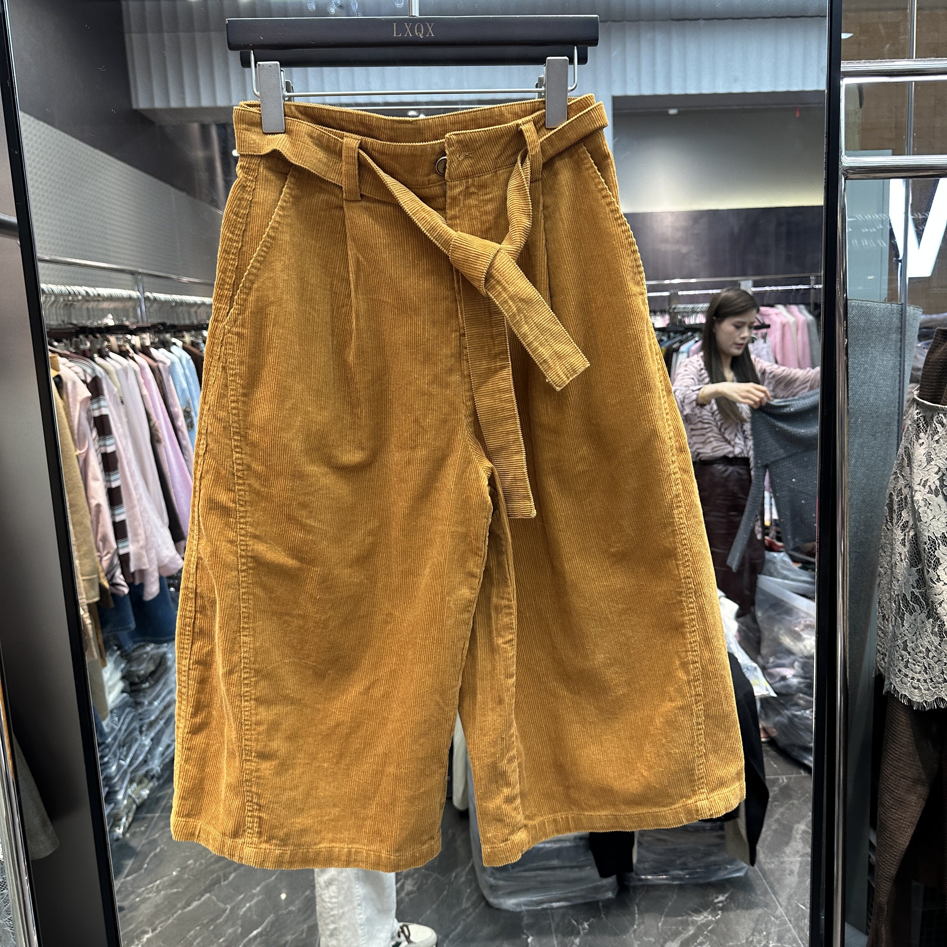 可可家欧货2026秋新品高腰绑带设计宽松显瘦款女士灯芯绒直筒裤潮