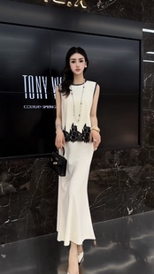欧洲站2026春夏新款优雅拼接蕾丝无袖后背蝴蝶结上衣+半身裙套装