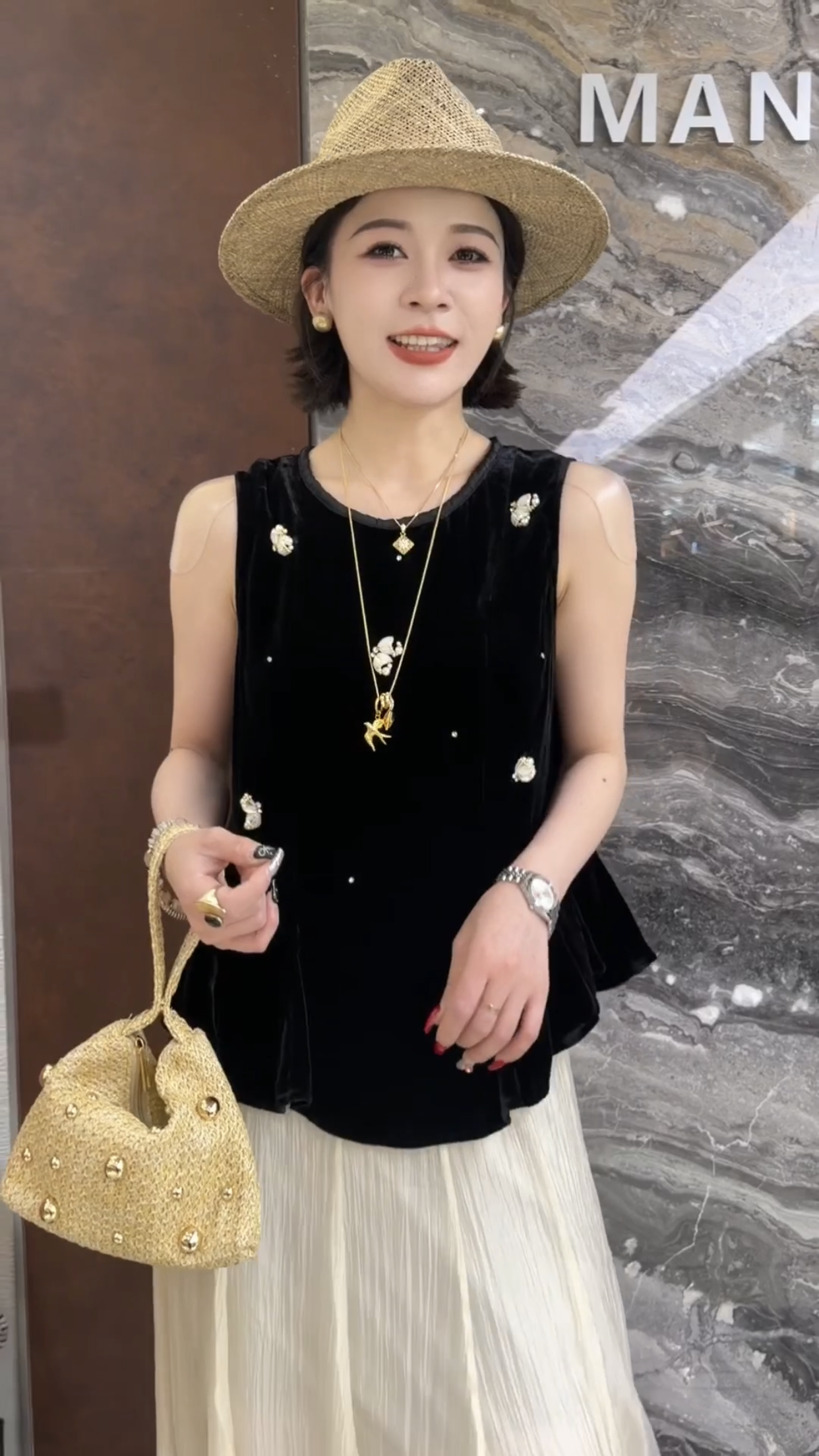 欧洲站2026夏季新款欧货圆领收腰娃娃款立体花朵女士无袖衬衫6806