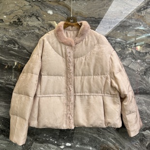 百搭鹅绒服外套8062 立领拼毛亮片刺绣钉珠时尚 欧洲站2025冬季 新款