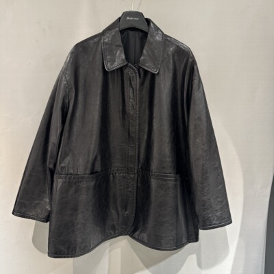 欧洲站2026春季新款高级感polo领单排扣宽松大气绵羊皮外套女616