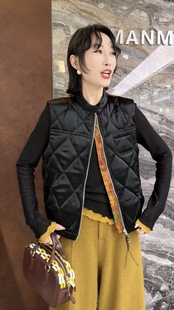 欧洲站2025秋冬新款 宽松百搭印花白鸭绒羽绒马甲女2016 立领拉链款