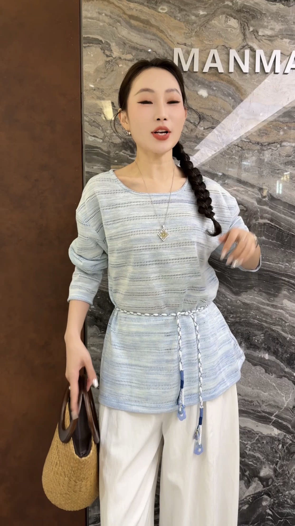 欧洲站2026春季新款圆领收腰绑带时尚清纯可爱系女士长袖针织衫