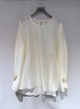 欧洲站2025冬季新款圆领袖口 蝴蝶刺绣轻熟风百搭长袖衬衫女6790