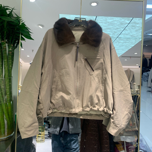 欧洲站2025冬季 水貂毛翻领宽松百搭休闲保暖白鹅绒外套CMX600 新款