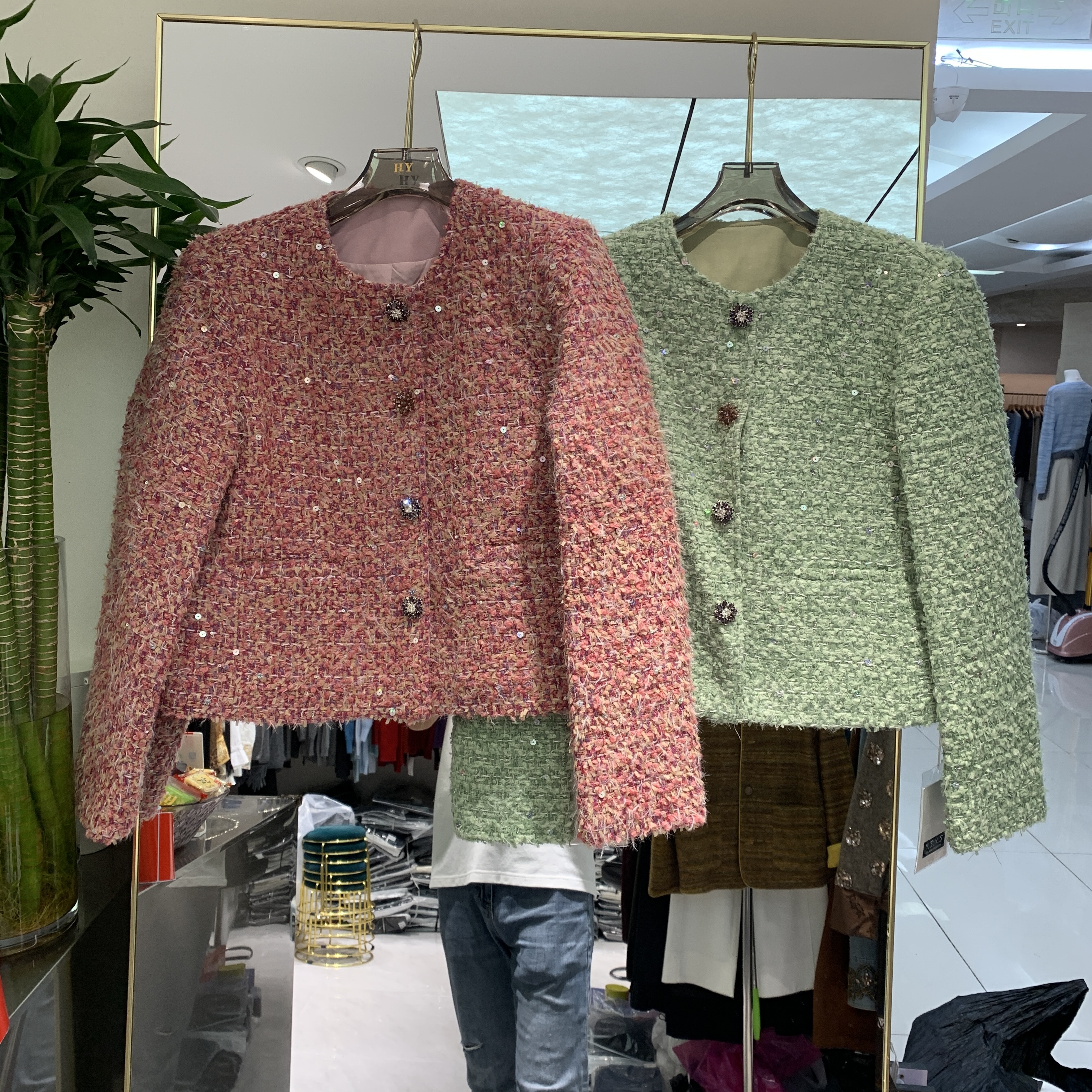 欧洲站2025秋季新款圆领单排扣亮片设计气质百搭小香风外套33019