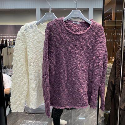 欧洲站2025秋季新款纯色圆领镂空宽松甜美软糯长袖针织衫女295003