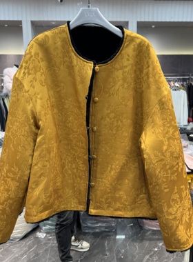 欧洲站2025冬季新款圆领提花两面穿轻奢百搭皮毛一体外套潮26152