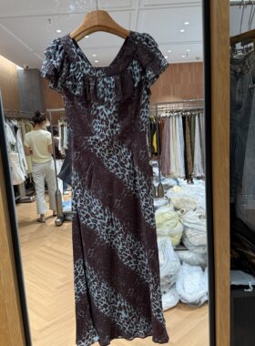 欧洲站2026夏季新款法式轻熟风复古豹纹花色显瘦女人味连衣裙6217