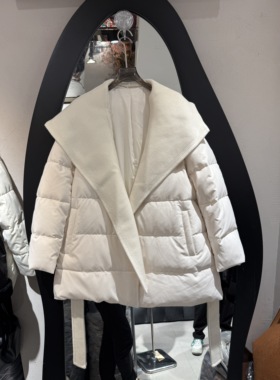 欧洲站2025冬季新款山羊绒拼接时尚宽松保暖中长款白鹅绒服69227