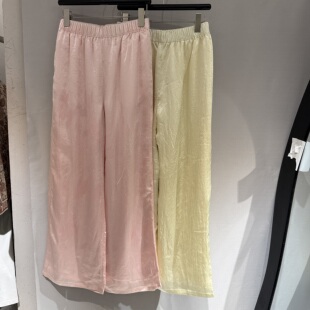 26200 松紧高腰钉钻百搭通勤舒适粉色醋酸长裤 欧洲站2026春季 新款