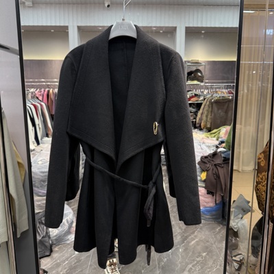 欧洲站2025秋冬新款大翻领腰带收腰高级感减龄中长款双面呢子大衣