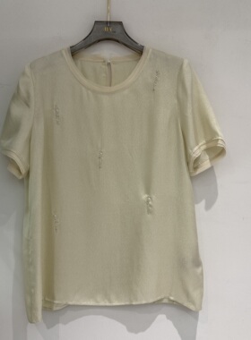 欧洲站2026夏季新款圆领钉钻显瘦简约套头款女士亮丝短袖上衣9652