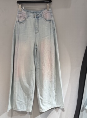 欧洲站2026春季新款高腰烫钻渐变色显瘦时髦个性浅色牛仔裤33737