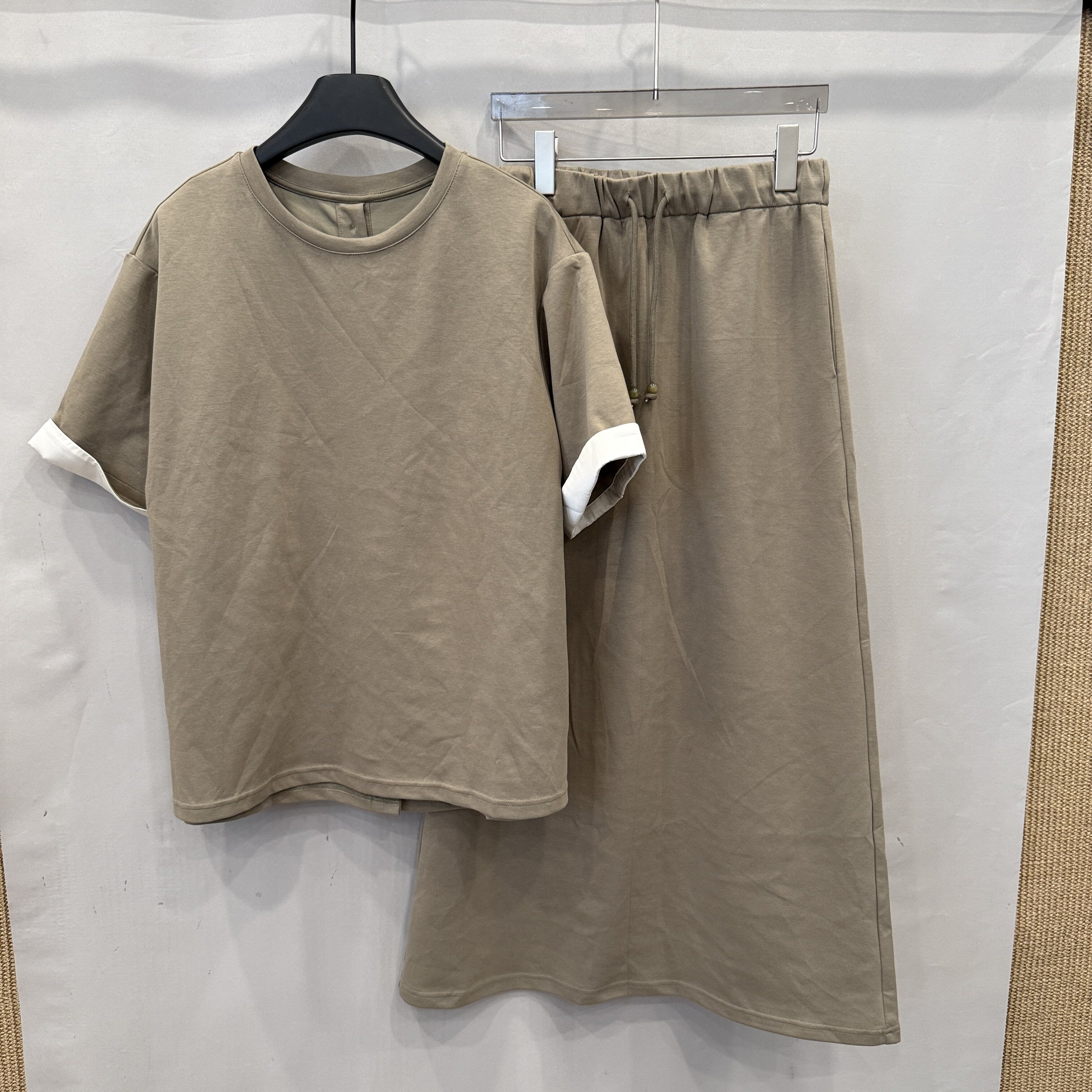 欧洲站2026夏季新款时尚慵懒风撞色袖宽松减龄休闲半裙套装70886