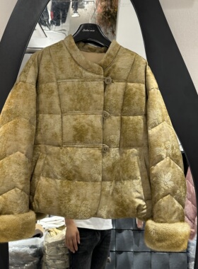 欧洲站2025秋冬新款圆领三粒扣国风水貂毛白鹅绒羽绒外套女66036