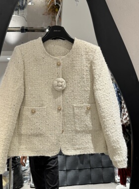 欧洲站2025秋季新款圆领单排扣亮片高级感百搭小香风外套女67216