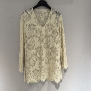 鸡心领下摆花边百搭纯欲风宽松蕾丝衫 女潮6820 新款 欧洲站2026春季