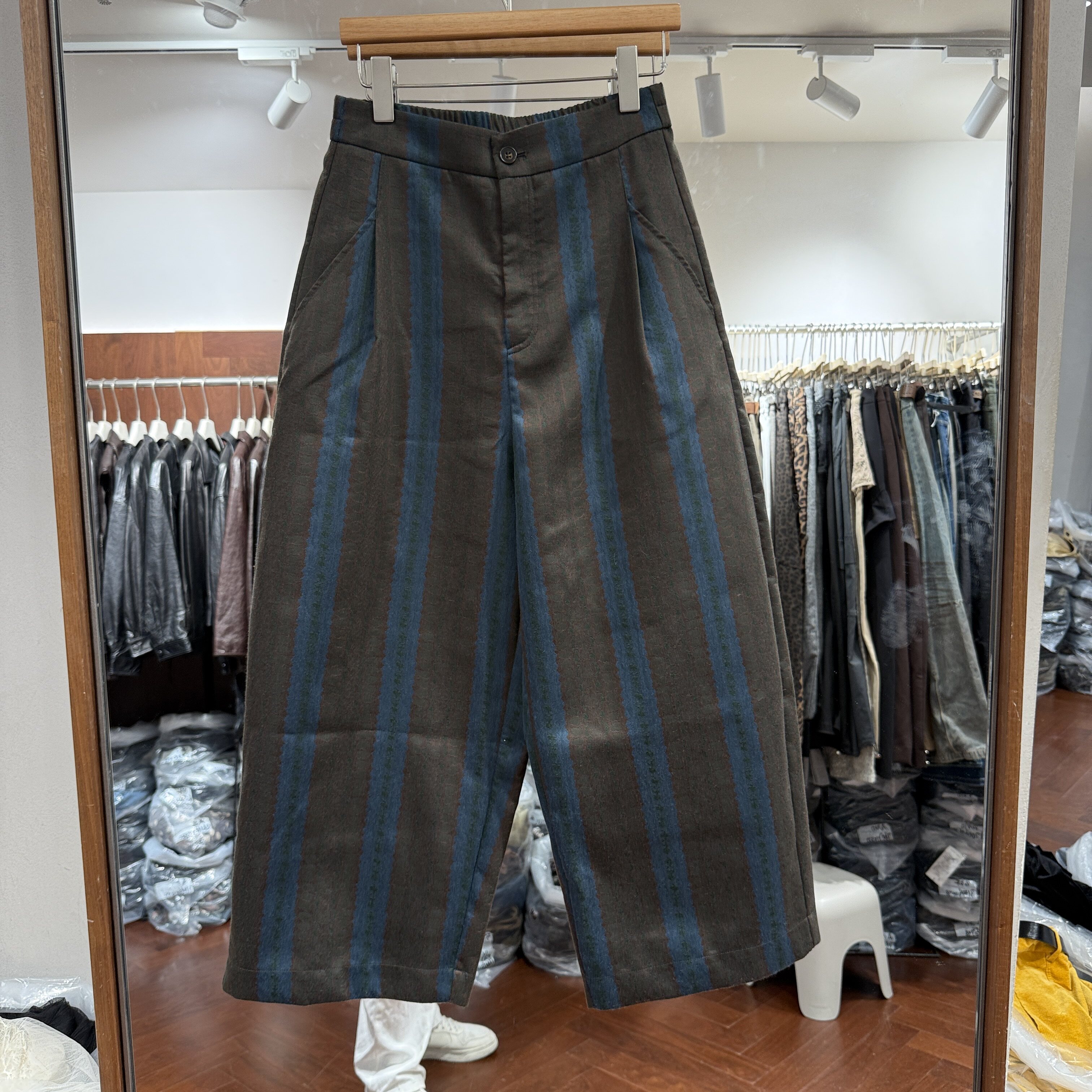 可可家欧货2026秋新品半松紧腰撞色竖条纹宽松休闲款女士裤子1765