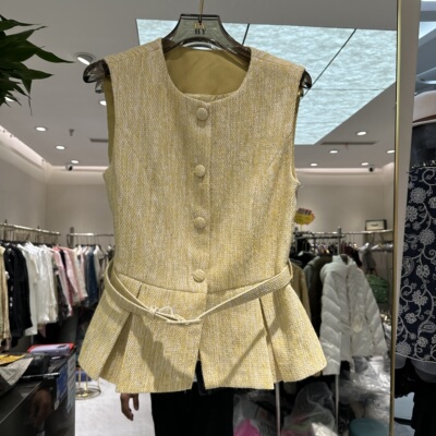 欧洲站2026春季新款方领包扣收腰显瘦款洋气小香风款马夹坎肩女士